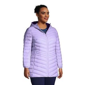Land’s End women’s puffer hooded coat ultralight quilted down pack Lavender Var